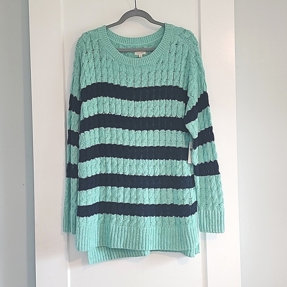 NWT Anthropologie Pilcro Longline Stitch Sweater in blue and green stripes - Picture 8 of 11